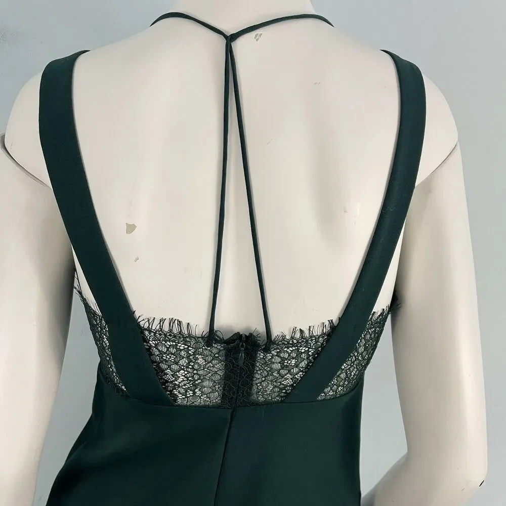 Zara Lace Strappy Cocktail Sexy Holiday Party Mini Dress‎ Small Dark Green